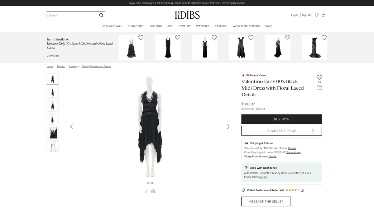 7 Stunning Vintage Valentino Dress Finds for 2026 - 5. Valentino Early 2000s Black Midi Dress with Floral Lace Details – $1,800 (1stDibs)