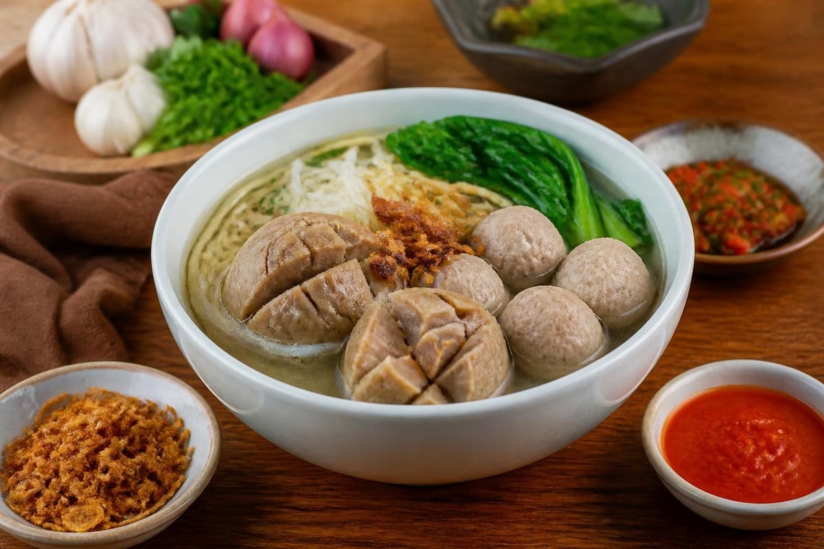 Penyajian bakso lengkap