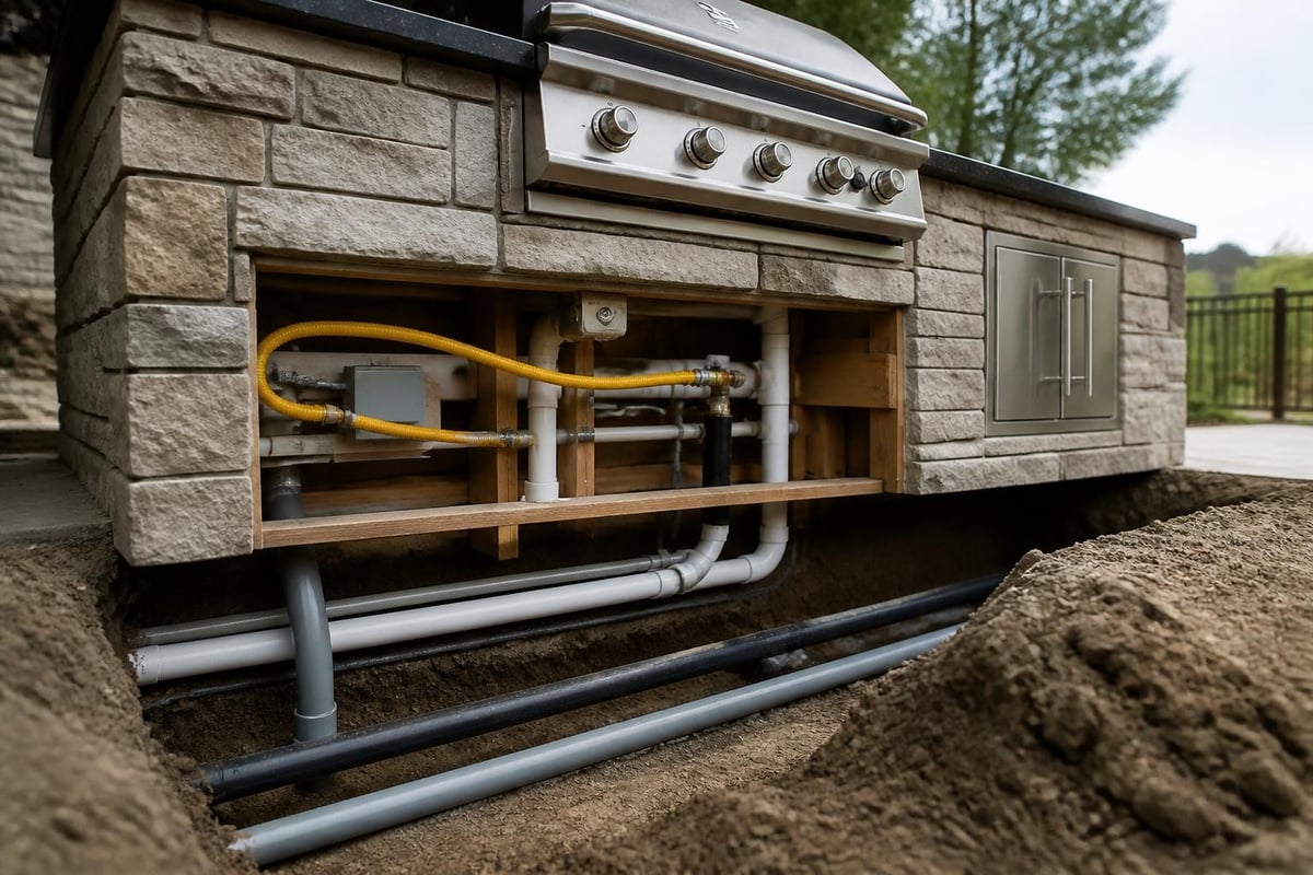 Outdoor cooking station utility layout