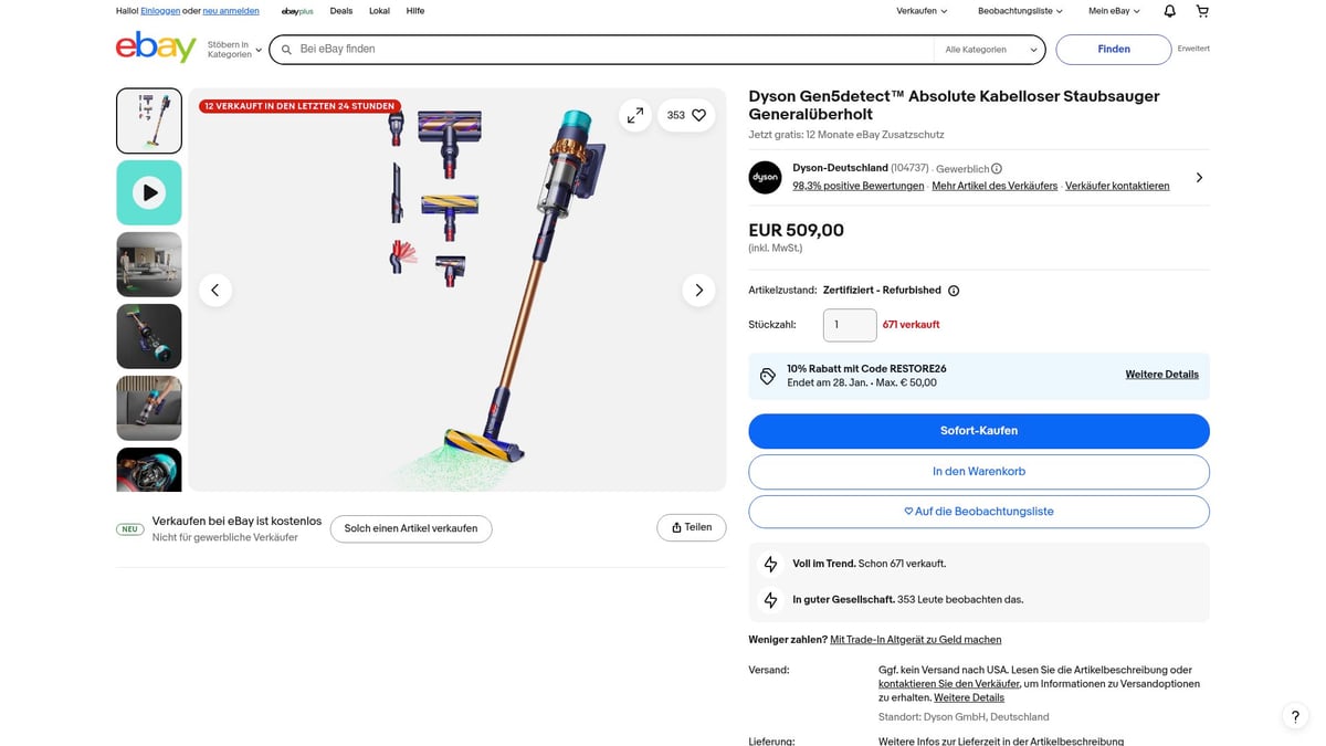 Top 8 Schnäppchen Elektronik Highlights 2026 - Dyson Gen5detect™ Absolute Kabelloser Staubsauger – eBay