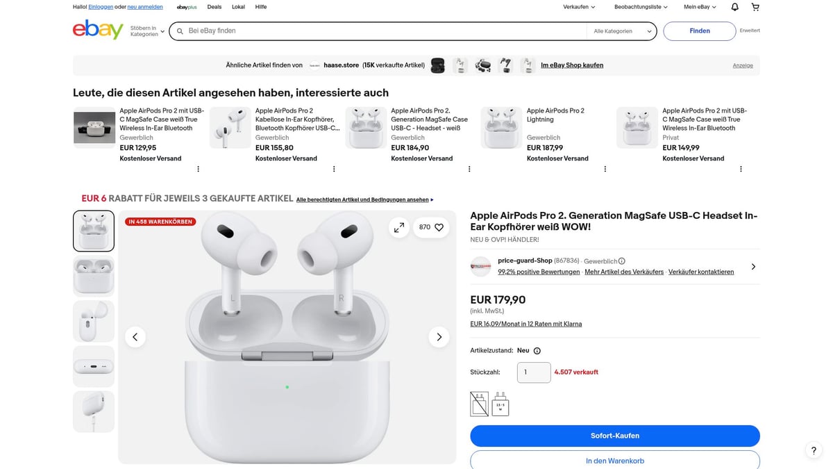 Top 8 Schnäppchen Elektronik Highlights 2026 - Apple AirPods Pro 2. Generation MagSafe USB-C – eBay