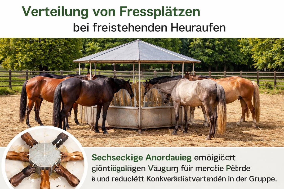 Freistehende Heuraufe mit mehreren Fressplätzen