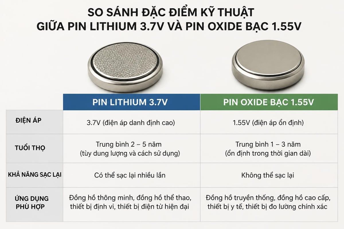 Pin lithium và pin oxide bạc