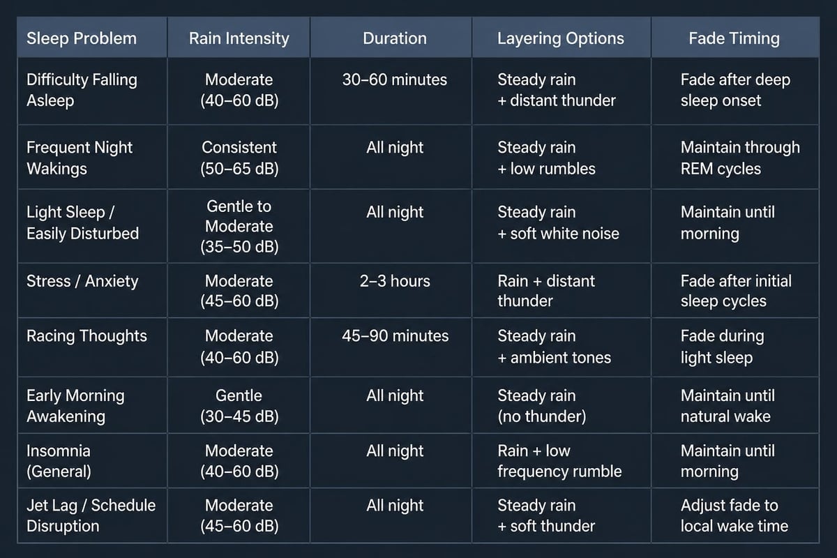 Rain sound customization matrix