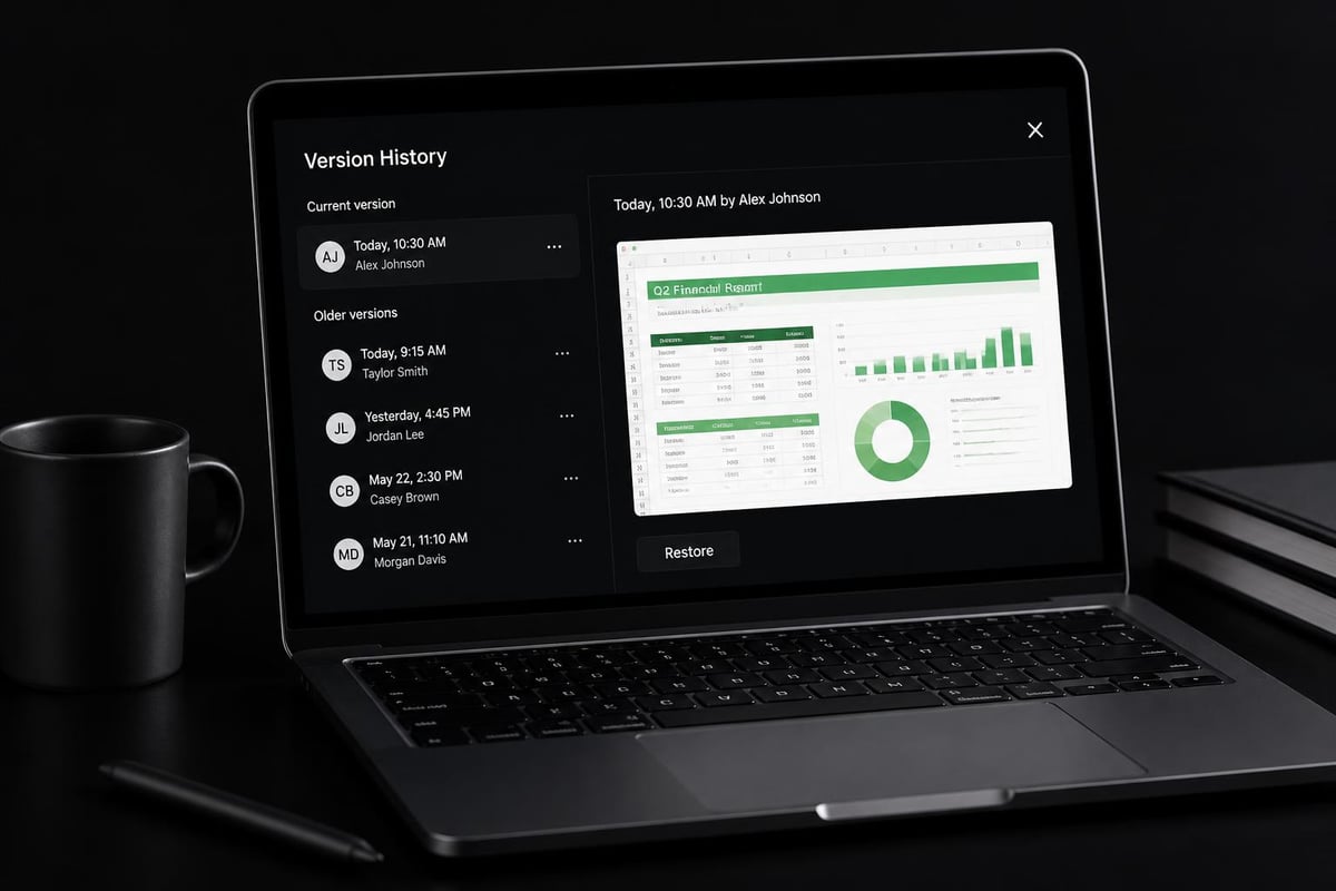 Excel version history interface