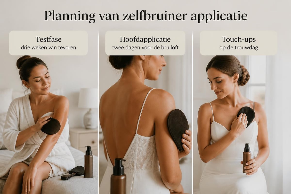 Timeline voor zelfbruiner applicatie voor een bruiloft