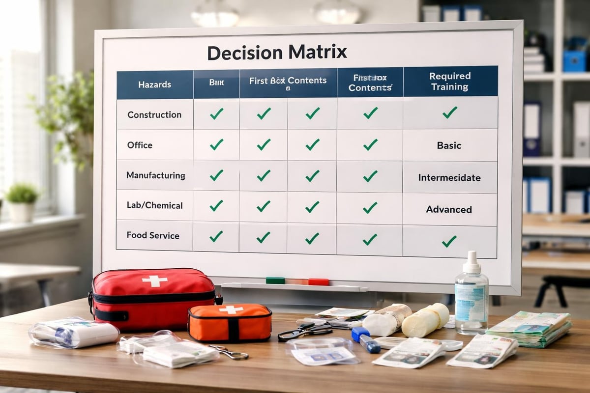 Risk assessment matrix for first aid supplies