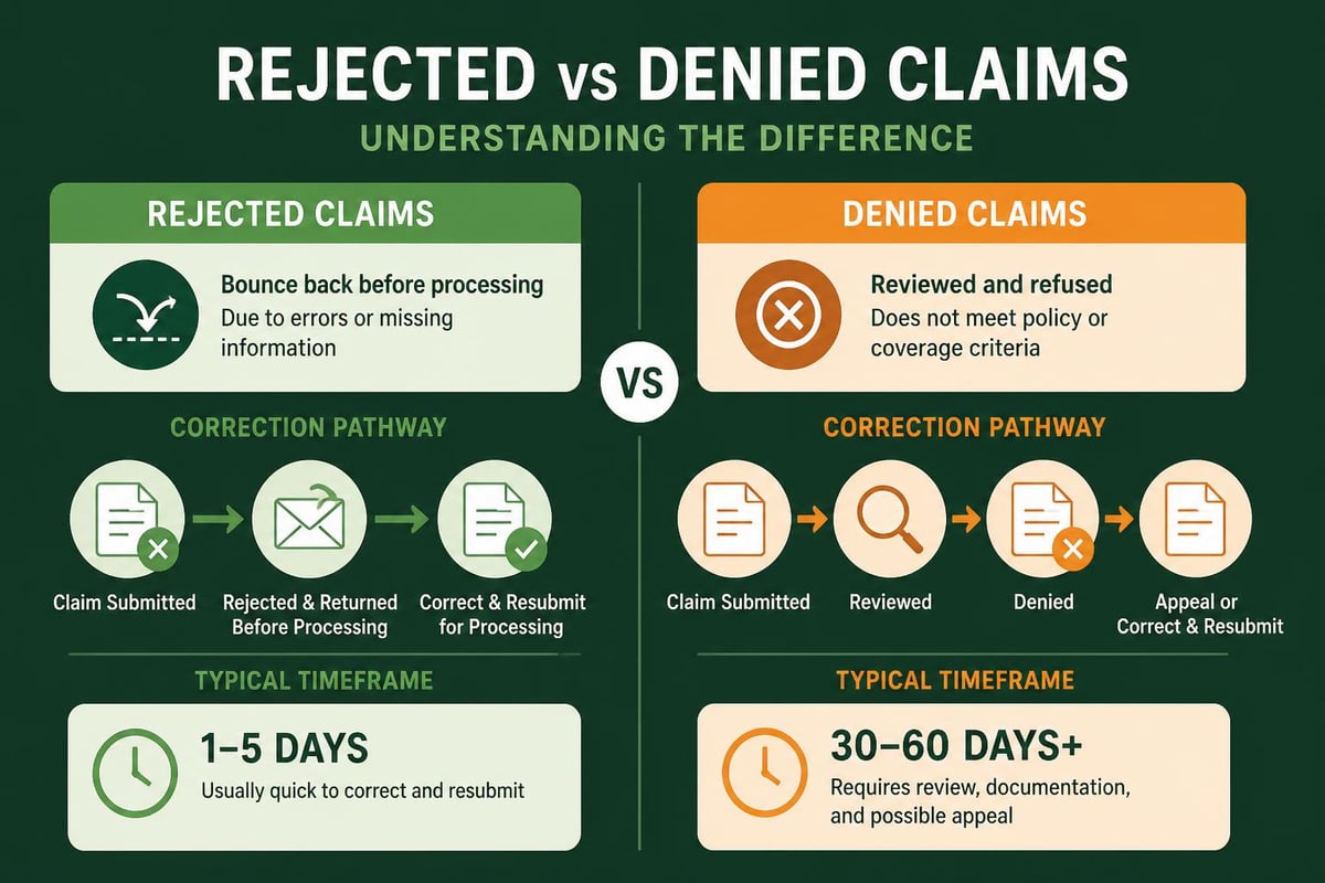 Claim rejection versus denial workflow