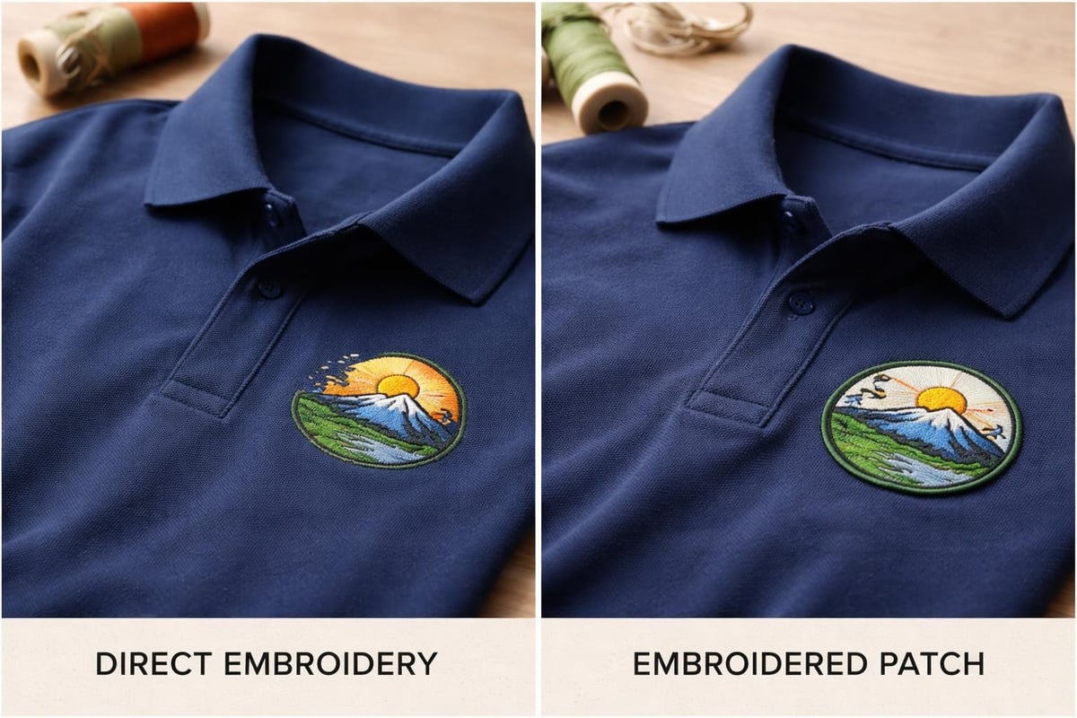 Direct embroidery versus patch application techniques