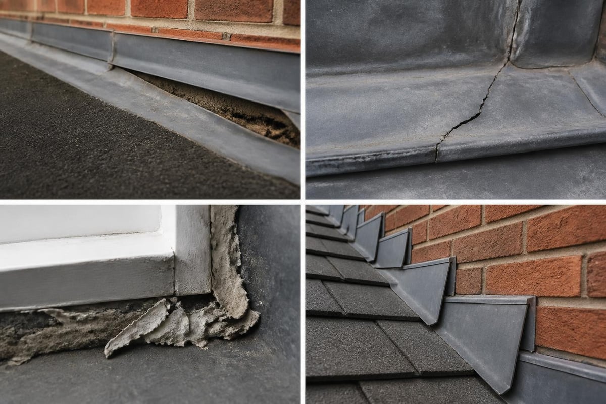 Flashing failure points at chimney and wall junctions