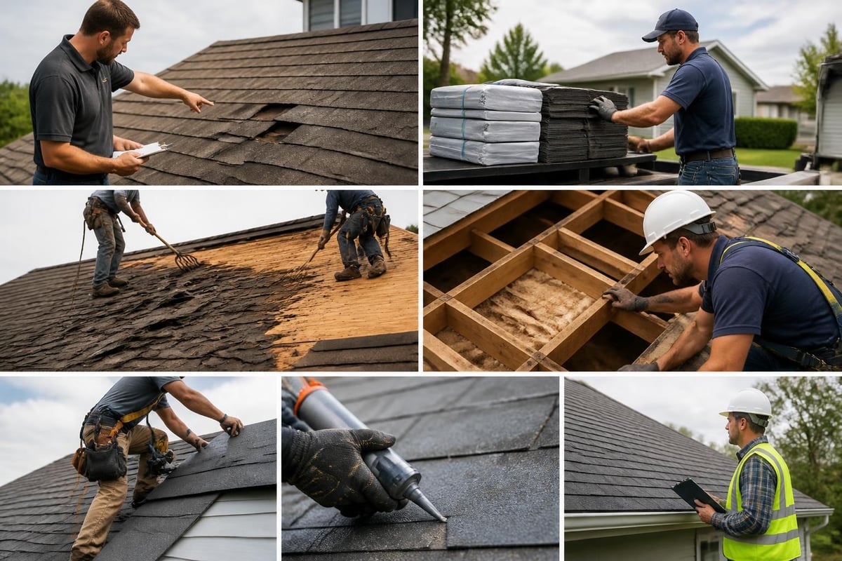 Roof repair process stages