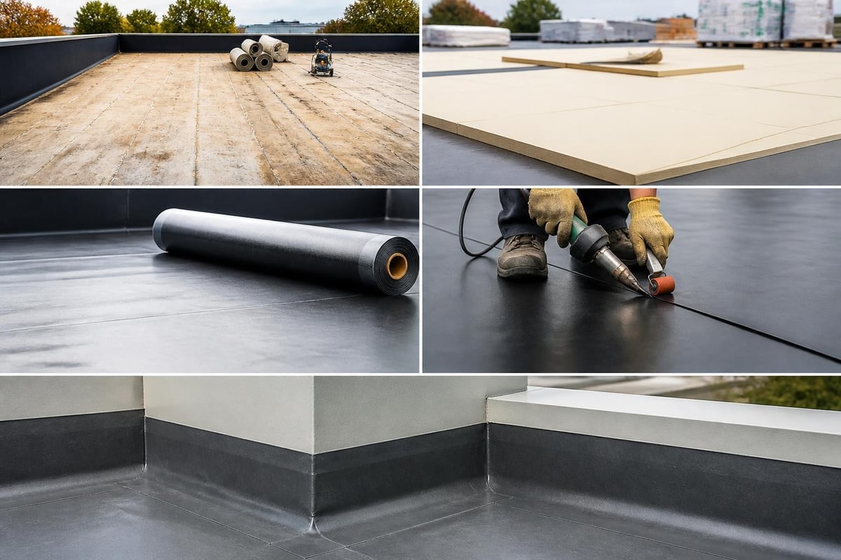 Flat roof membrane installation process