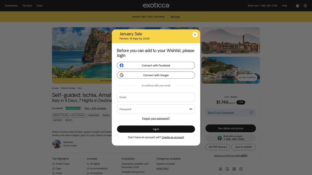 7 Best Italy Vacation Packages for Unforgettable 2026 Trips - Exoticca: Self-Guided Ischia, Amalfi & Pompeii