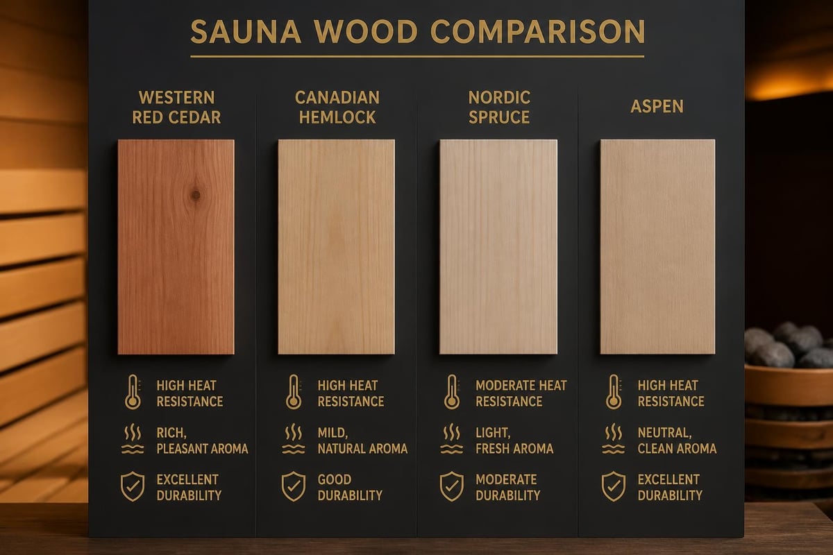 Wood types for sauna construction