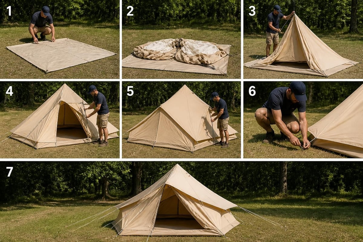 Canvas tent setup sequence