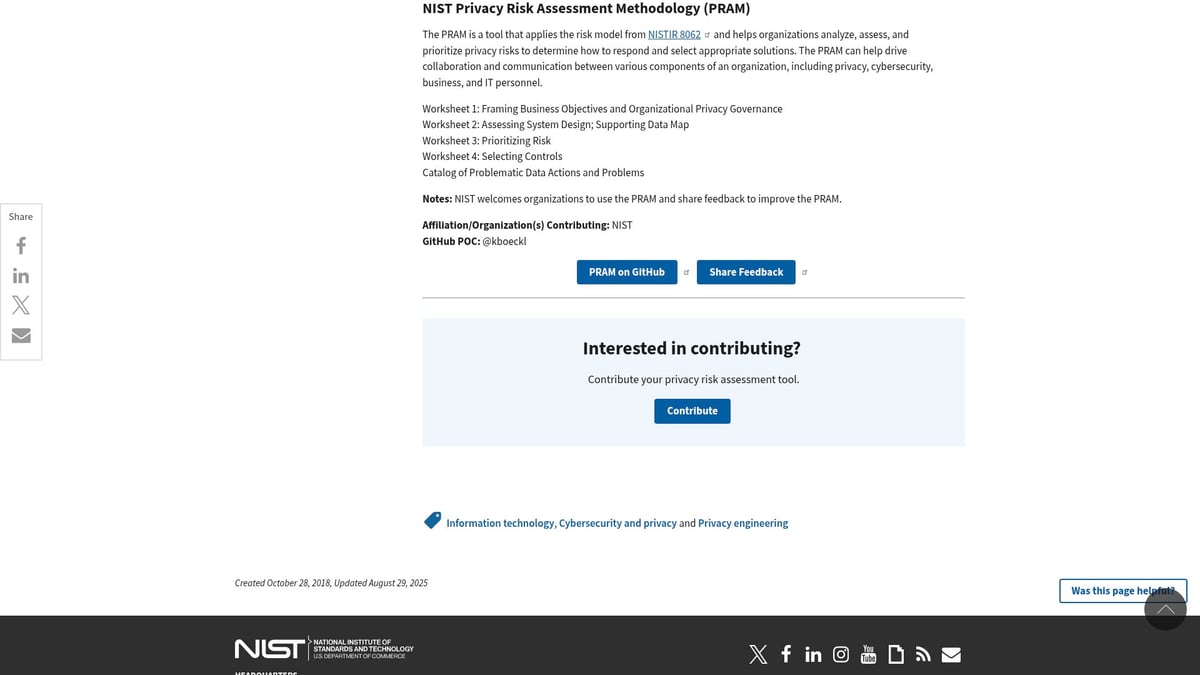 Top 7 Cyber Risk Assessment Tools To Secure Your Business 2026 - NIST Privacy Risk Assessment Methodology (PRAM)