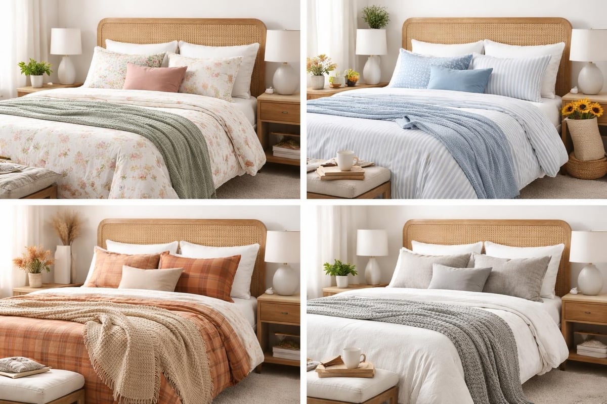 Bedroom styling with coordinated sheets