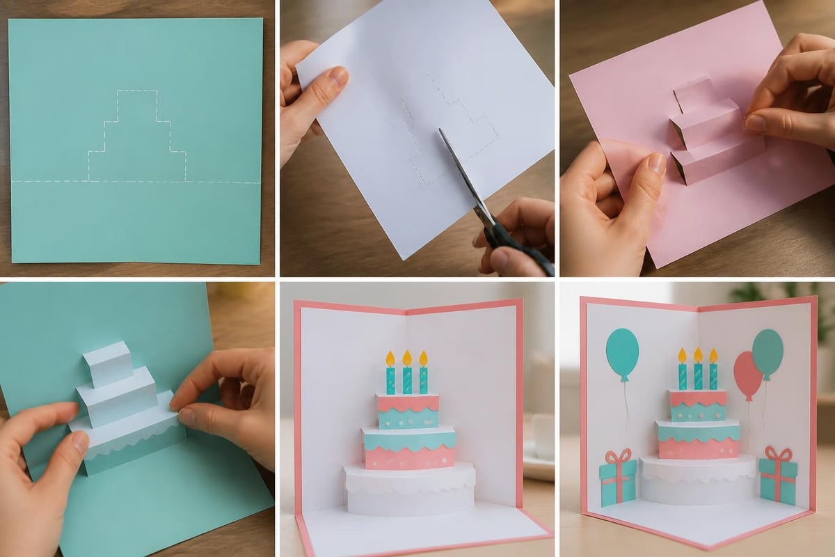 DIY pop-up card assembly process