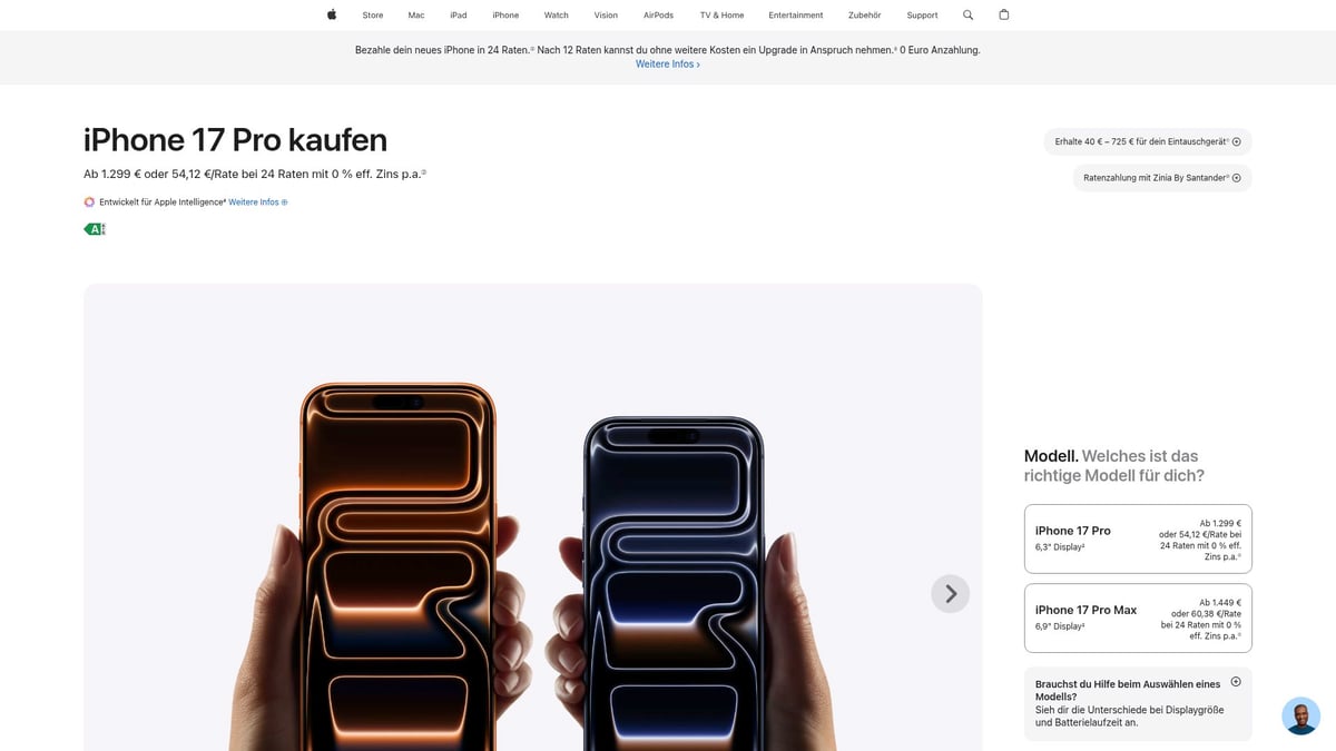Top 7 Best iPhone Deals Black Friday 2026 – Spare Jetzt - iPhone 17 Pro bei Apple: Trade-In-Special und 0%-Finanzierung