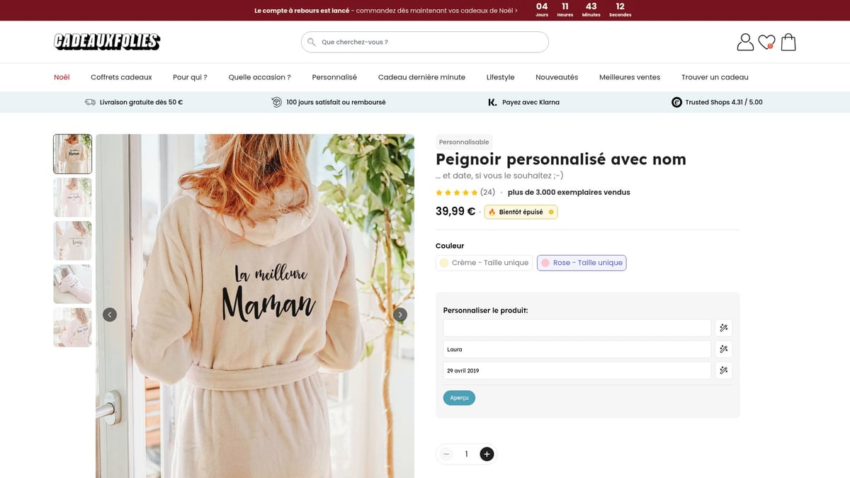 8 Idee Cadeau Originales à Découvrir en 2026 - Peignoir personnalisé avec nom