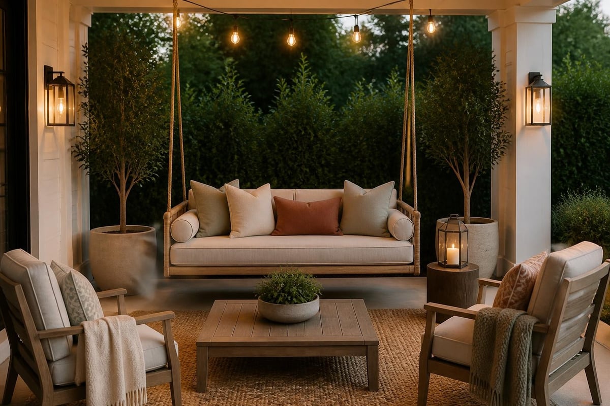 Creating an outdoor room with swing seat as focal point