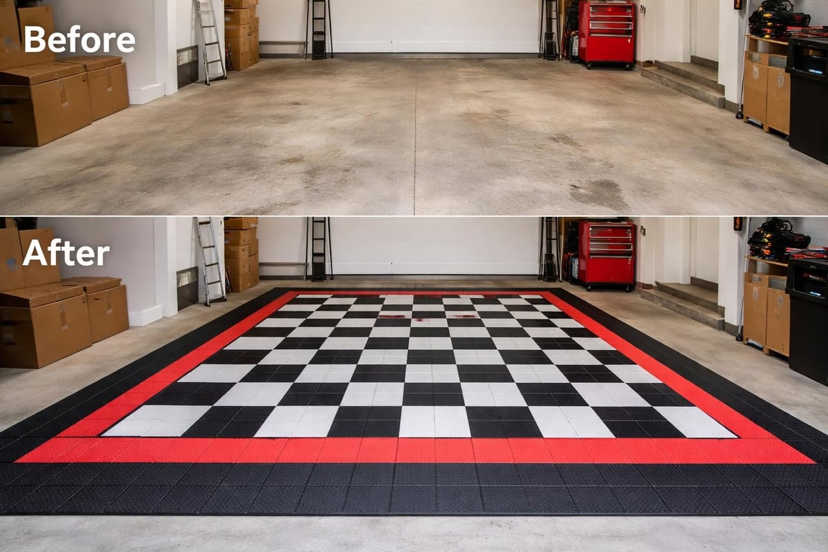 Garage transformation with Swisstrax tiles