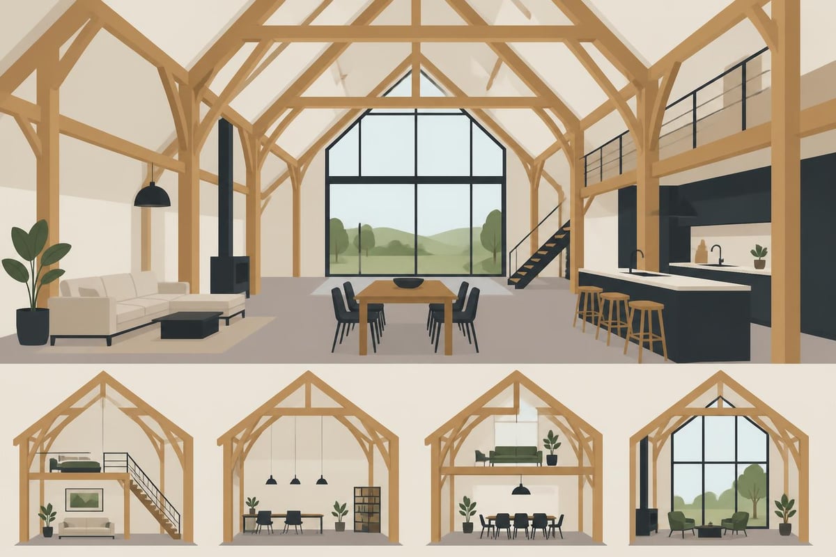 Timber frame barn interior design