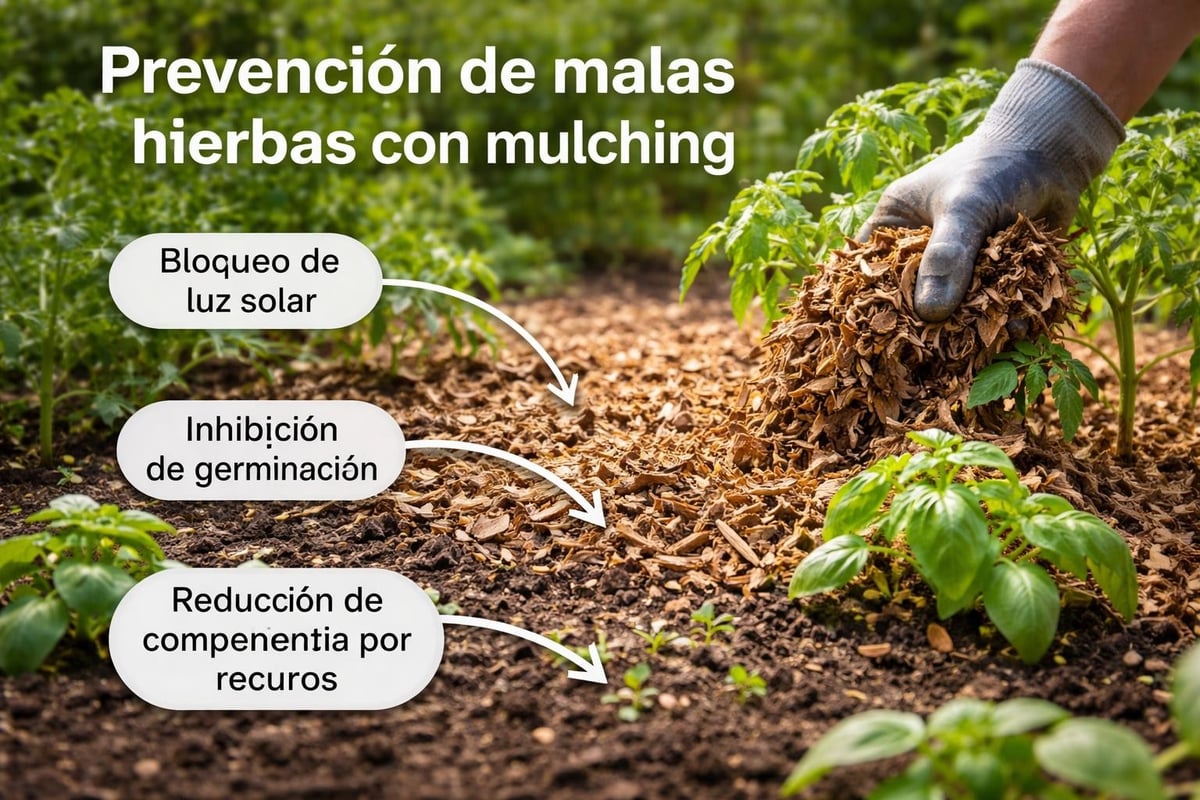 Supresión de malas hierbas con mulching
