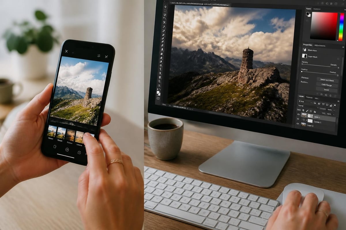 Mobile versus desktop photo editing workflow comparison