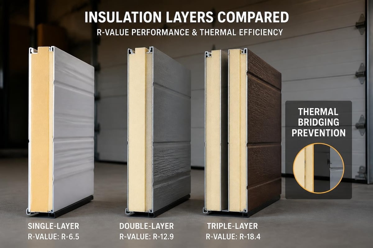 Garage door insulation layers