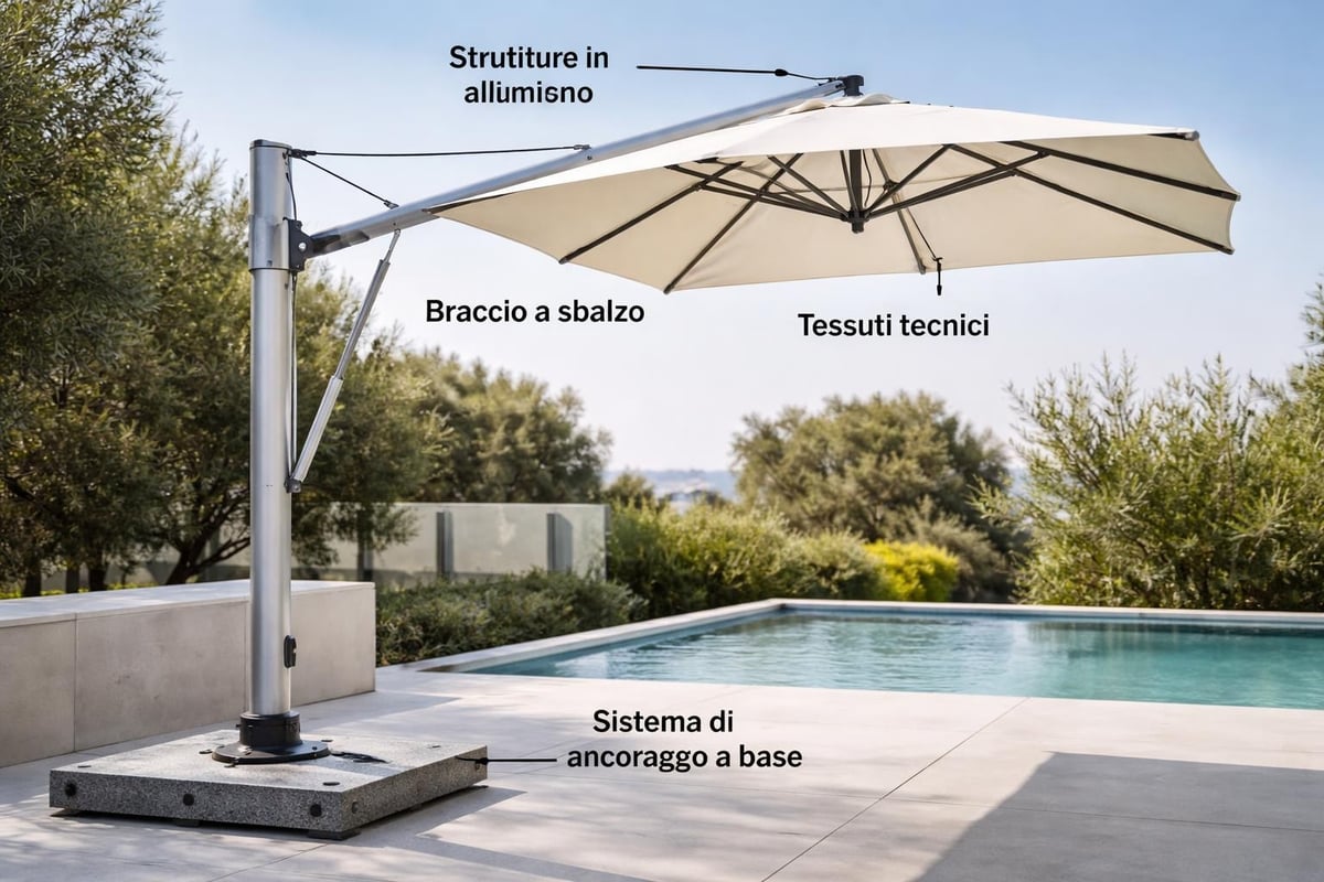Materiali costruzione ombrellone laterale