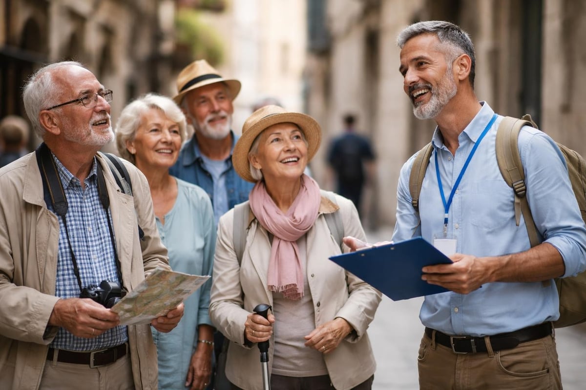 Senior travelers receiving personalized guidance
