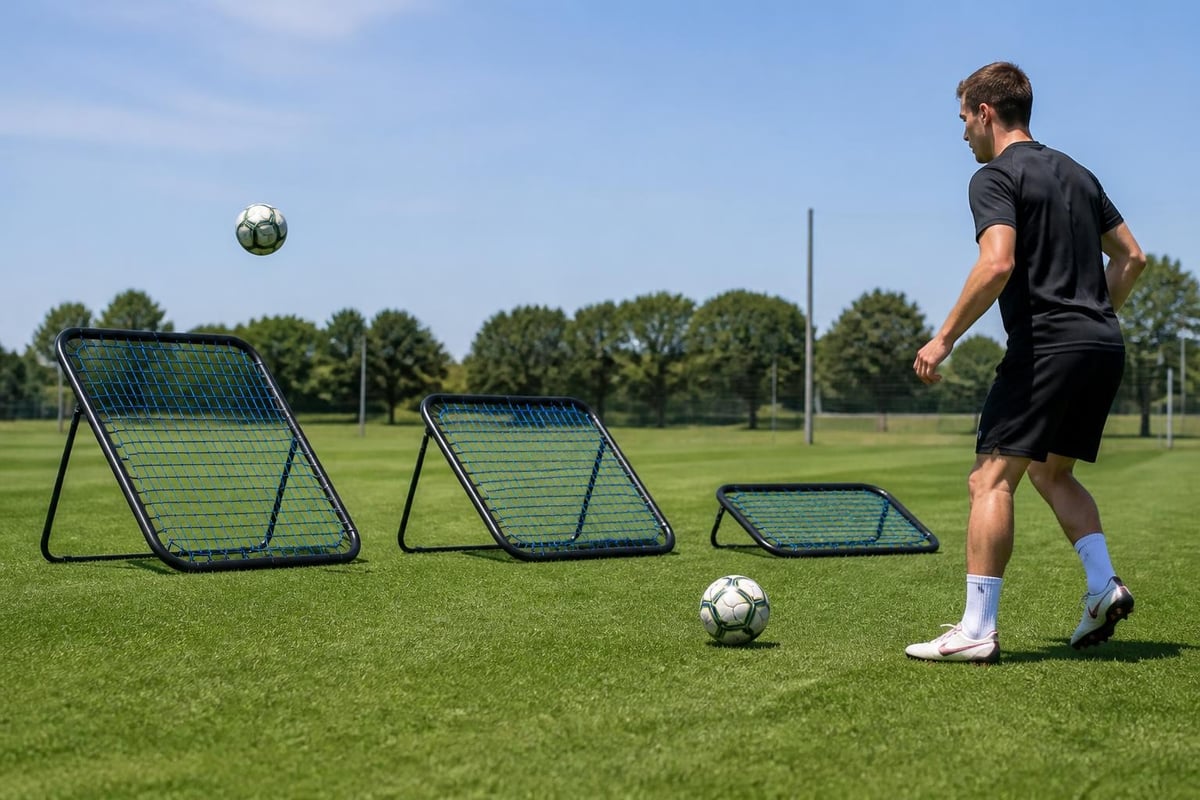 Adjustable angle settings on lacrosse rebounders