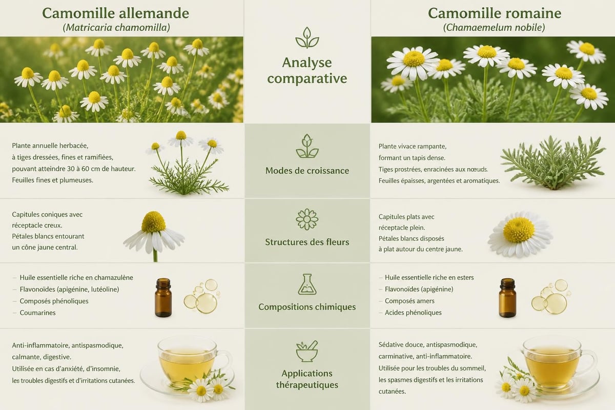 Botanical comparison between chamomile species