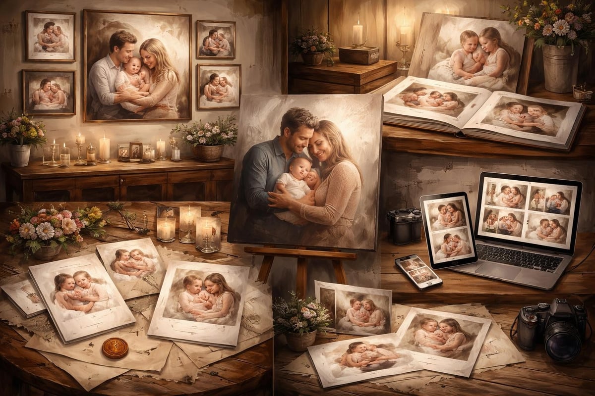 Family portrait newborn display options