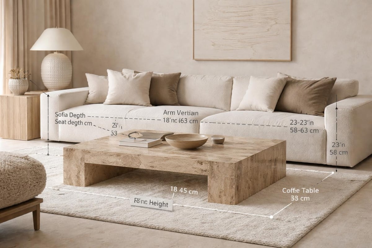 Proportional relationships between sofa depth and table placement