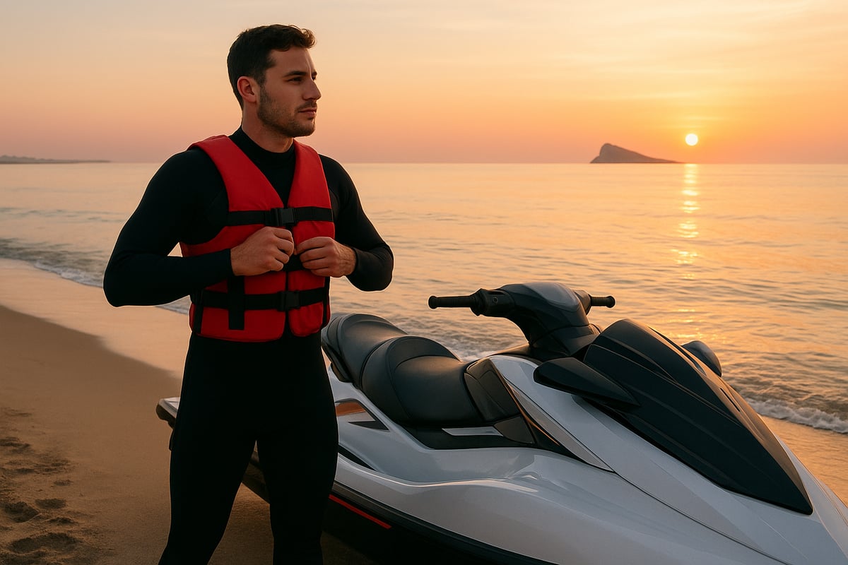 Motos de Agua Benidorm - article f058711f b59d 458a 987 fotografia realista de una persona equipandose con 2 6t0ctw Paso a paso: Cómo disfrutar tu experiencia en moto de agua al amanecer benidorm