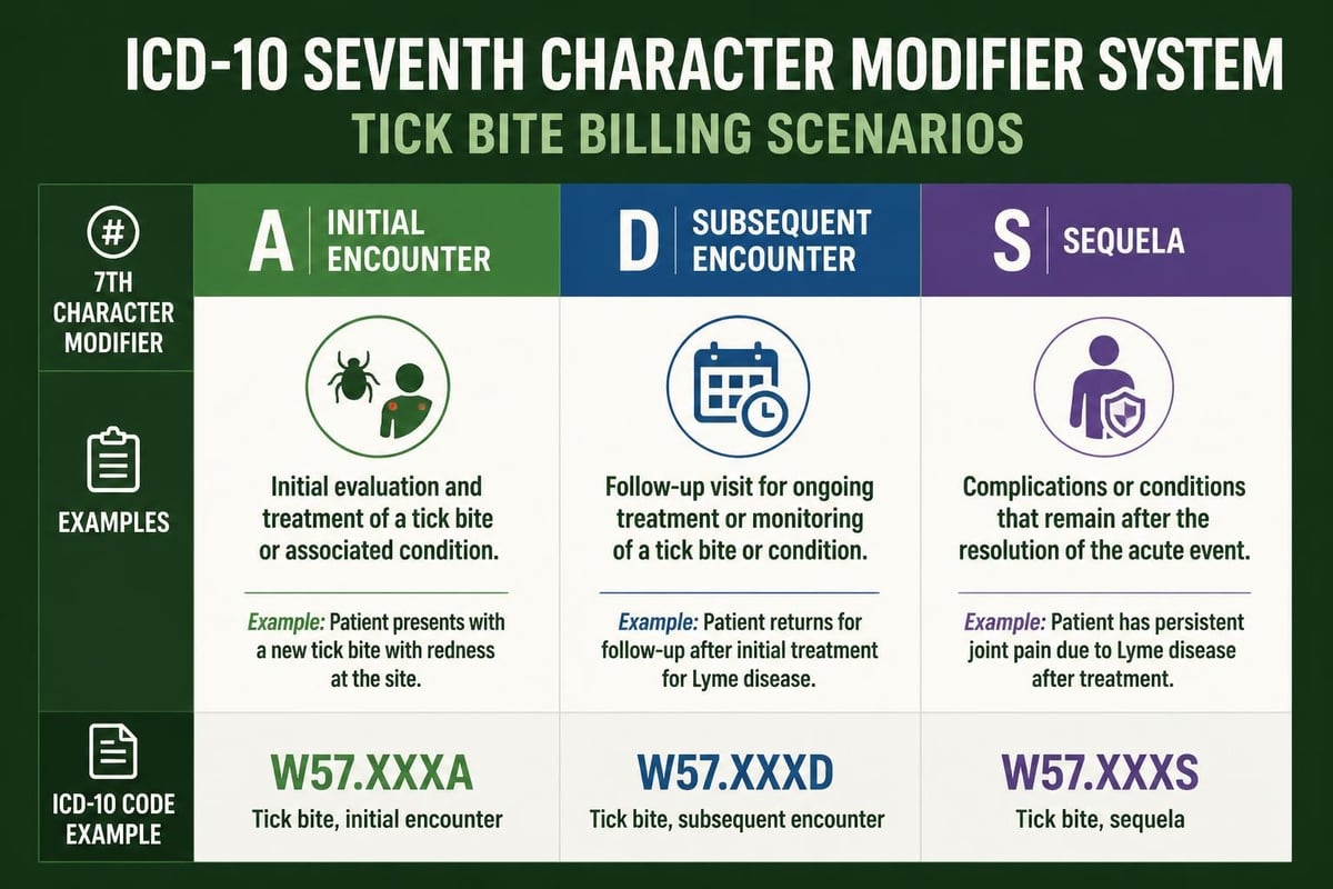 ICD-10 encounter type modifiers for tick bites