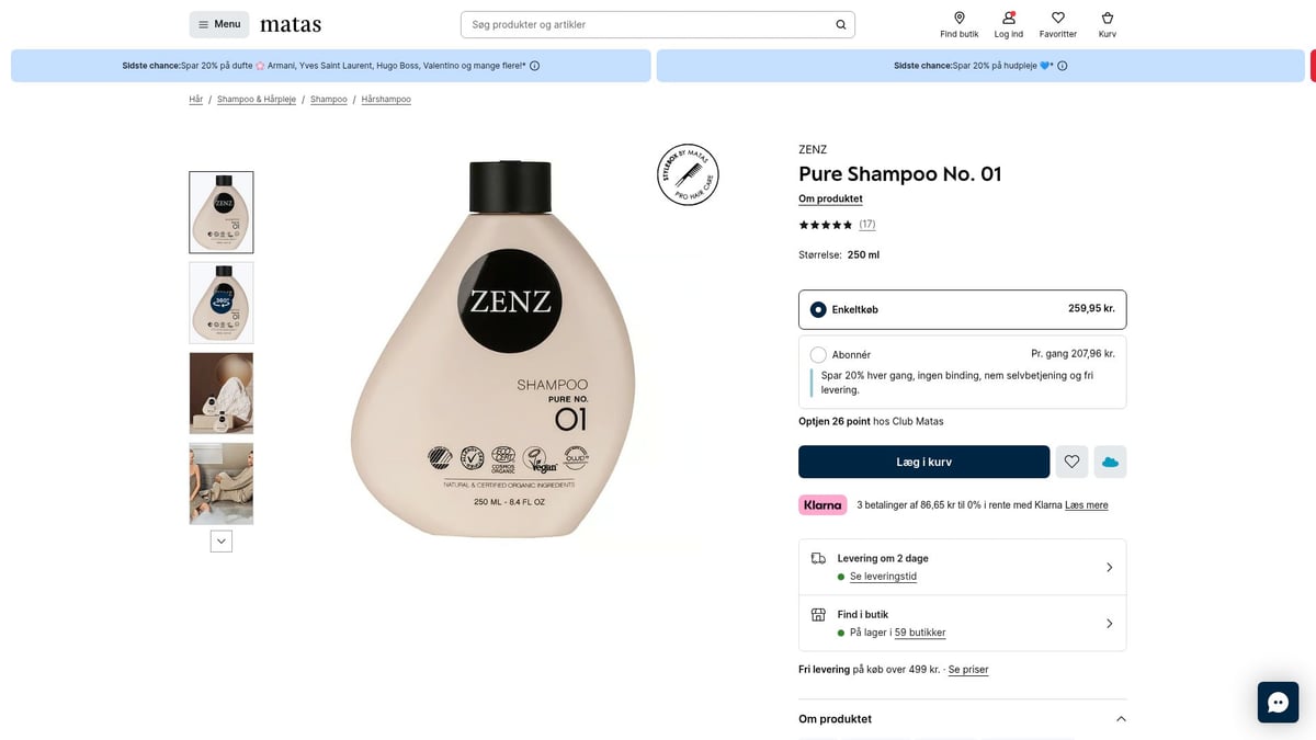 8 Populære Vegansk Shampoo Valg til Sundt Hår i 2026 - ZENZ Pure Shampoo No. 01