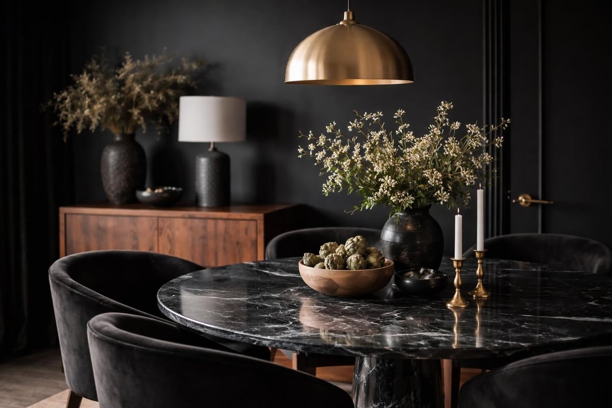 Black dining room textures