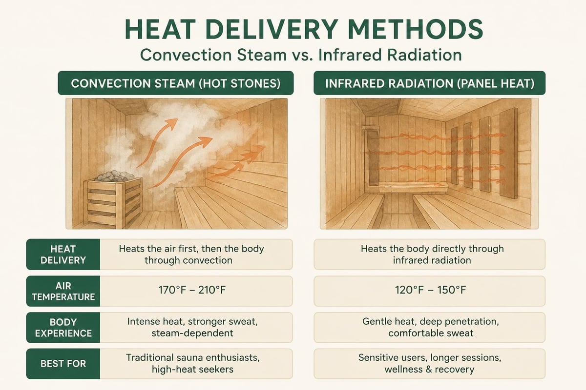 Traditional versus infrared sauna heating