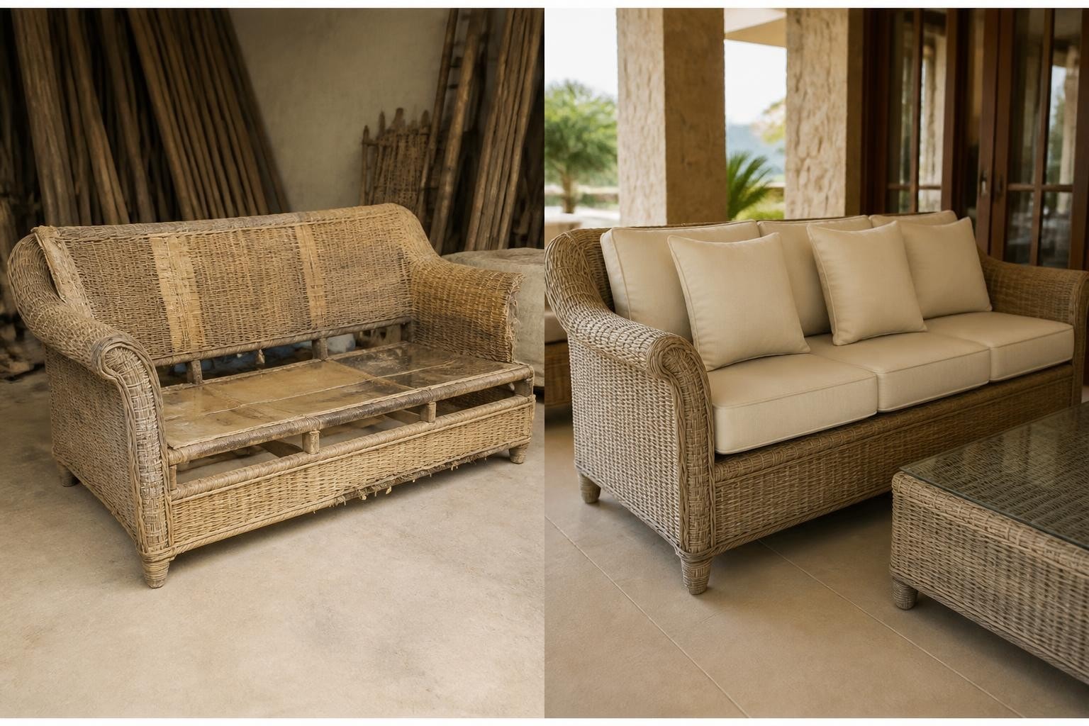 Rattan Sofa with Cushions: The Hospitality Essential