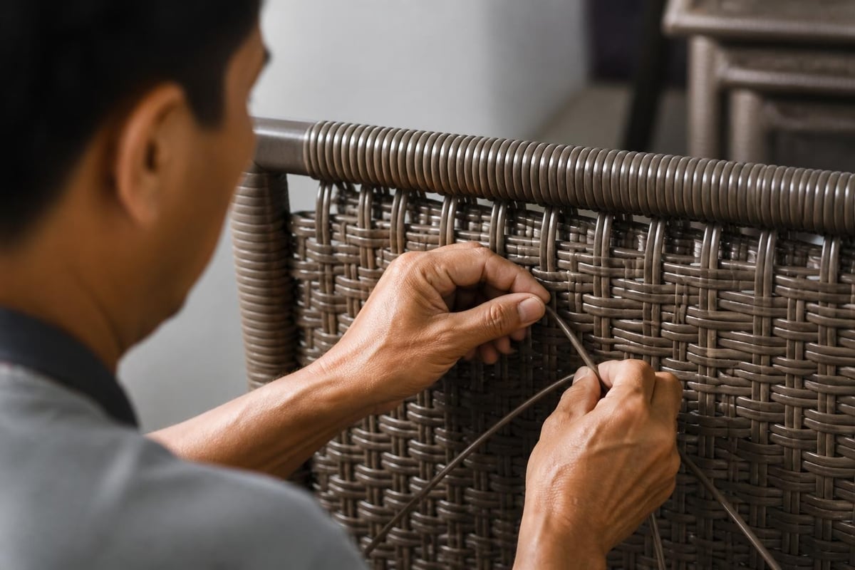 Rattan furniture reweaving process