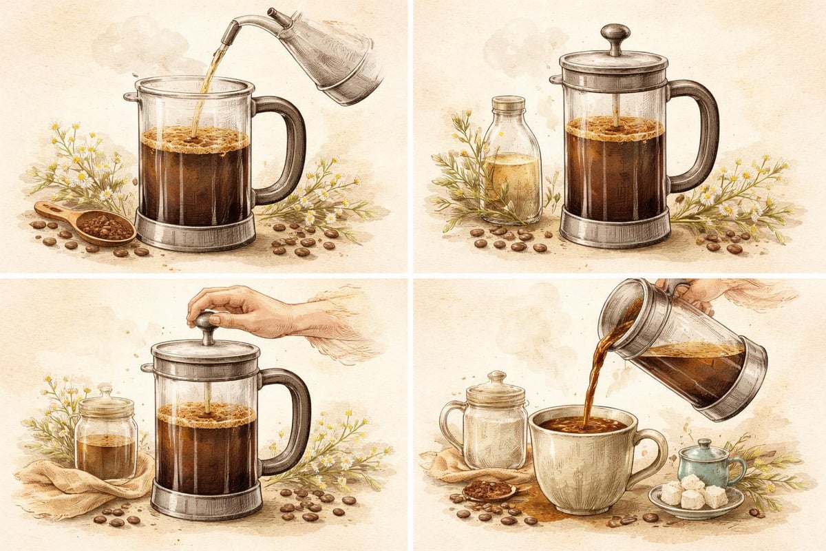 French press brewing stages