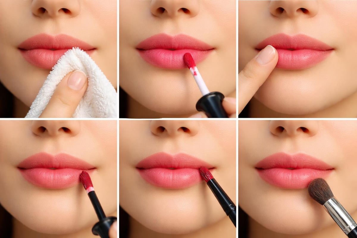 Lip stain application sequence