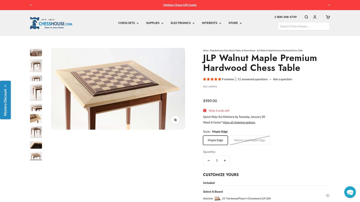 8 Best Chess Table Picks for Stylish Play in 2026 - JLP Walnut Maple Premium Hardwood Chess Table