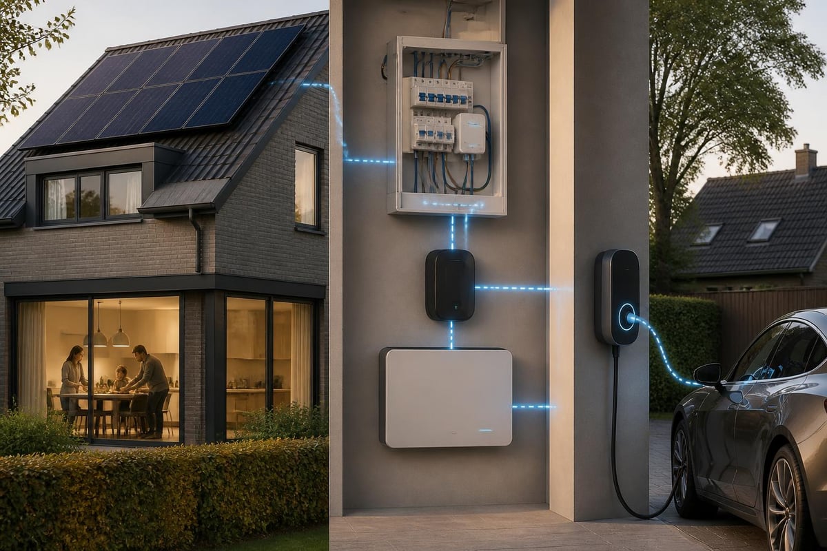 Energiestromen tussen zonnepanelen en laadpaal
