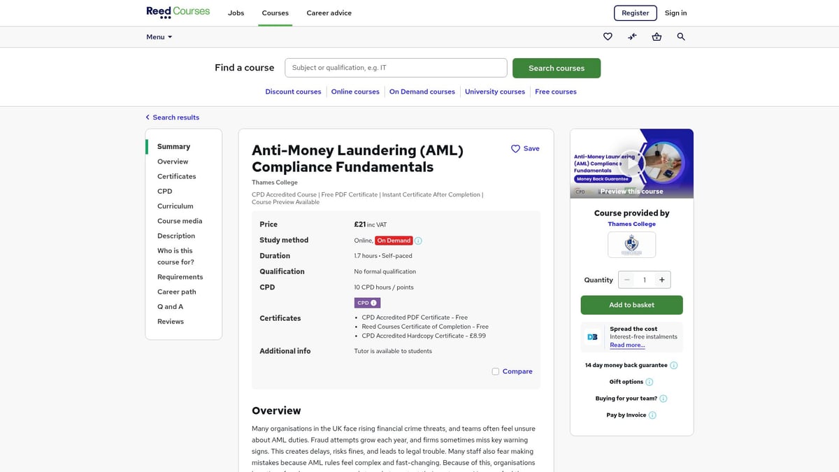 Top 7 Compliance Courses UK to Advance Your Career in 2026 - Anti-Money Laundering (AML) Compliance Fundamentals – Thames College