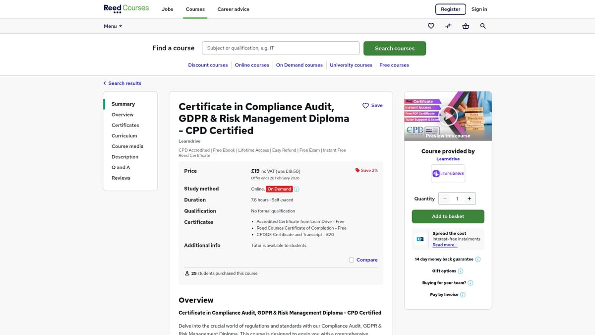 Top 7 Compliance Courses UK to Advance Your Career in 2026 - Certificate in Compliance Audit, GDPR & Risk Management Diploma – CPD Certified