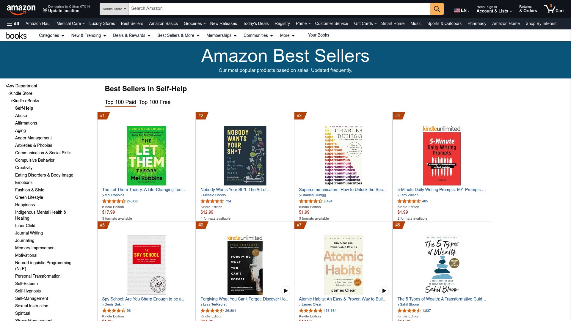 Top 10 Best Selling Digital Products on Amazon 2025 - Kindle eBooks: Self-Improvement Bestsellers